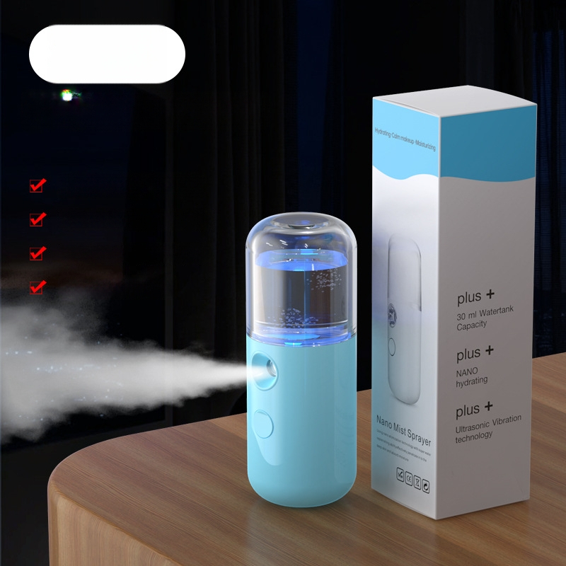 Rankinis veido veido sejas drėkinimo purkštuvu, kompaktiškas USB įkrovimas, šaltas purškimas, dulksnos laikas 31–60 s, įmontuota baterija 100–300 mAh, veikimo laikas 1–3 val