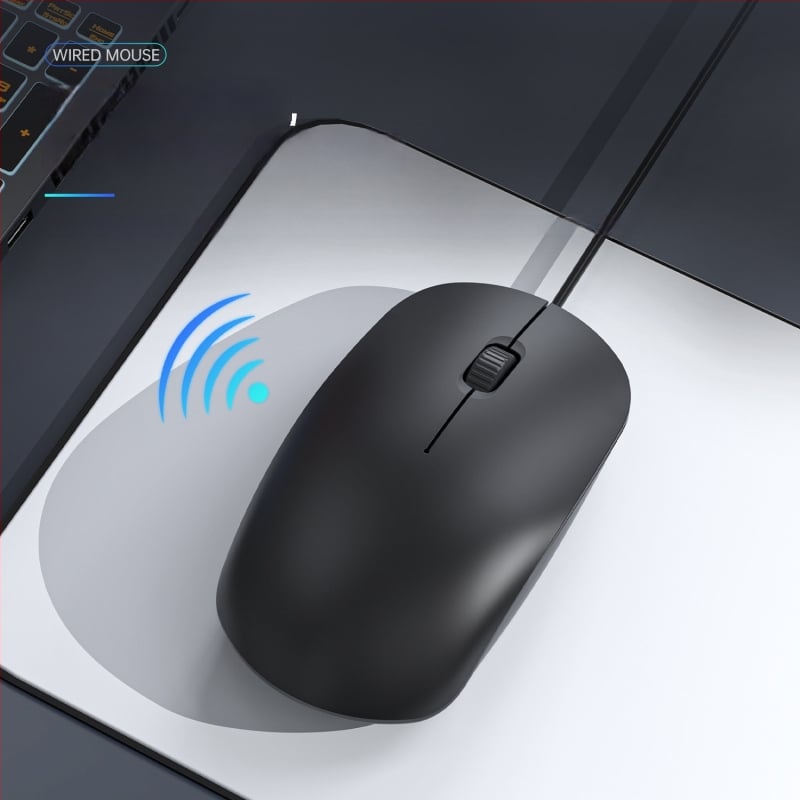 Žični optički miš s tihim radom, USB, kompatibilan s prijenosnicima i stolnim računalima, 1600 DPI, 3 tipke, dimenzije 110 × 60 × 26 mm