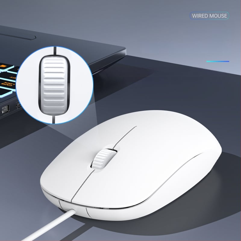 Žični optički miš s tihim radom, USB, kompatibilan s prijenosnicima i stolnim računalima, 1600 DPI, 3 tipke, dimenzije 110 × 60 × 26 mm