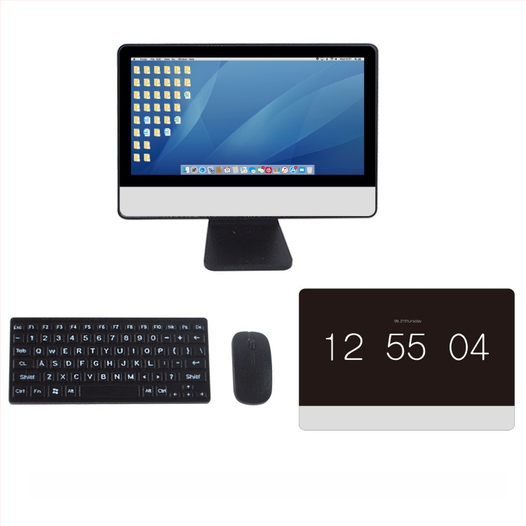 Calculator desktop miniatural pentru casă de păpuși, cu tastatură și mouse – model static din plastic, recuzită pentru păpuși, vârsta 15–35