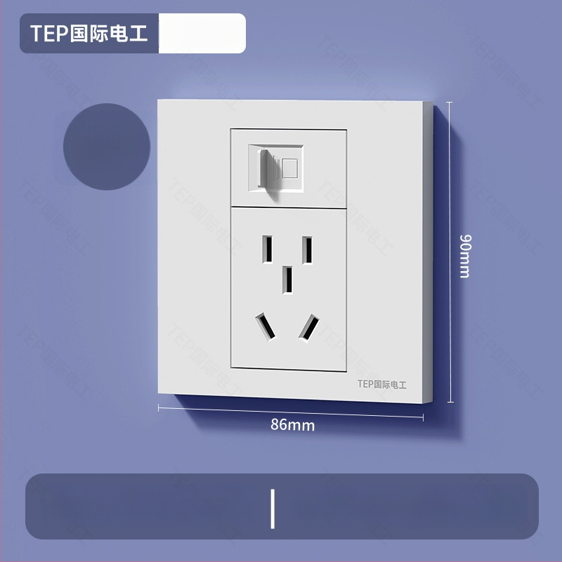 86 tipa sienas iekšējais panelis ar Cat6 tīkla portu un 5-pin barošanas kontaktu, 16 A, 220 V, tin-fosfora bronza kontakti, 3C sertifikāts
