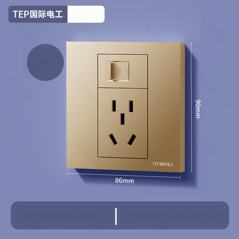 86 tipa sienas iekšējais panelis ar Cat6 tīkla portu un 5-pin barošanas kontaktu, 16 A, 220 V, tin-fosfora bronza kontakti, 3C sertifikāts