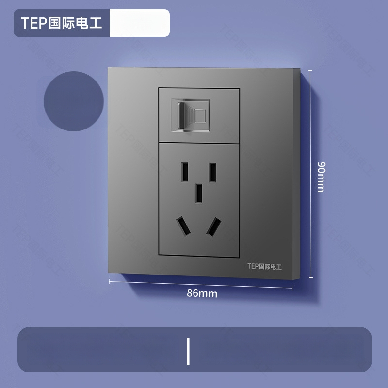 86 tipa sienas iekšējais panelis ar Cat6 tīkla portu un 5-pin barošanas kontaktu, 16 A, 220 V, tin-fosfora bronza kontakti, 3C sertifikāts