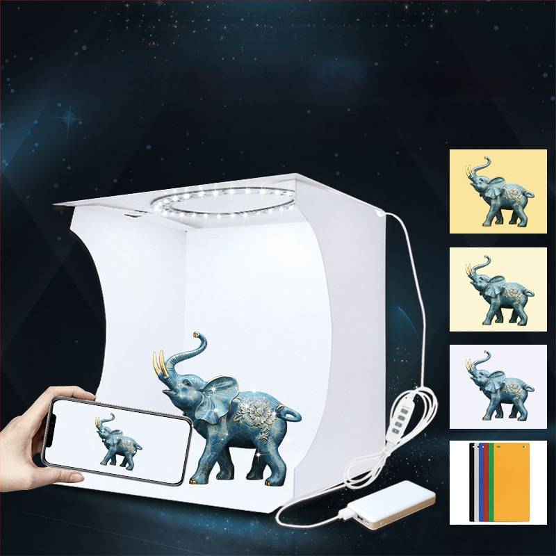 Nešiojamas Studijos Apšvietimas Su Sulankstoma LED Juosta Fotografavimui Su Išmaniuoju Telefonu; Šviesos Dėžutė Nuotraukoms; Fono Audinio Komplektas