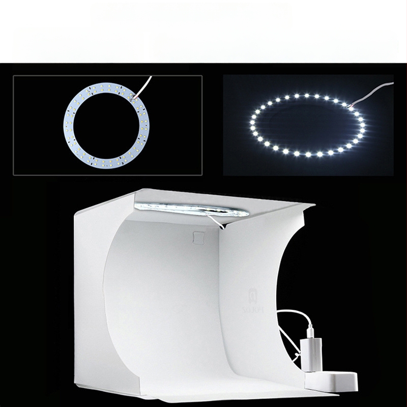 Nešiojamas Studijos Apšvietimas Su Sulankstoma LED Juosta Fotografavimui Su Išmaniuoju Telefonu; Šviesos Dėžutė Nuotraukoms; Fono Audinio Komplektas