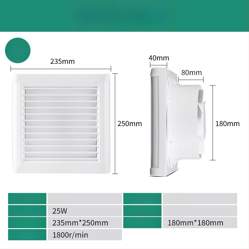 Fürdőszobai ventilátor elülső redőnyös, üvegablak stílus, 220 V, 15/18/25 W, mechanikus működtetés