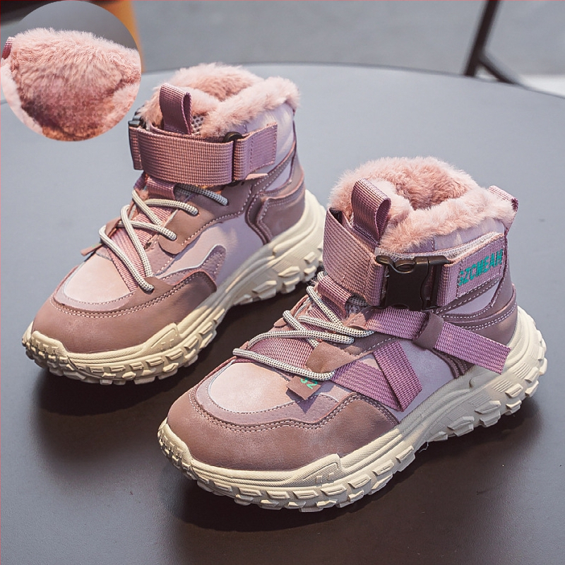 Lányok téli sportcipő fleece bélés – elöl fűzővel, mikroszálas bőr felsőrész, EVA talp, vízálló