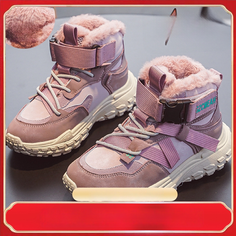 Lányok téli sportcipő fleece bélés – elöl fűzővel, mikroszálas bőr felsőrész, EVA talp, vízálló
