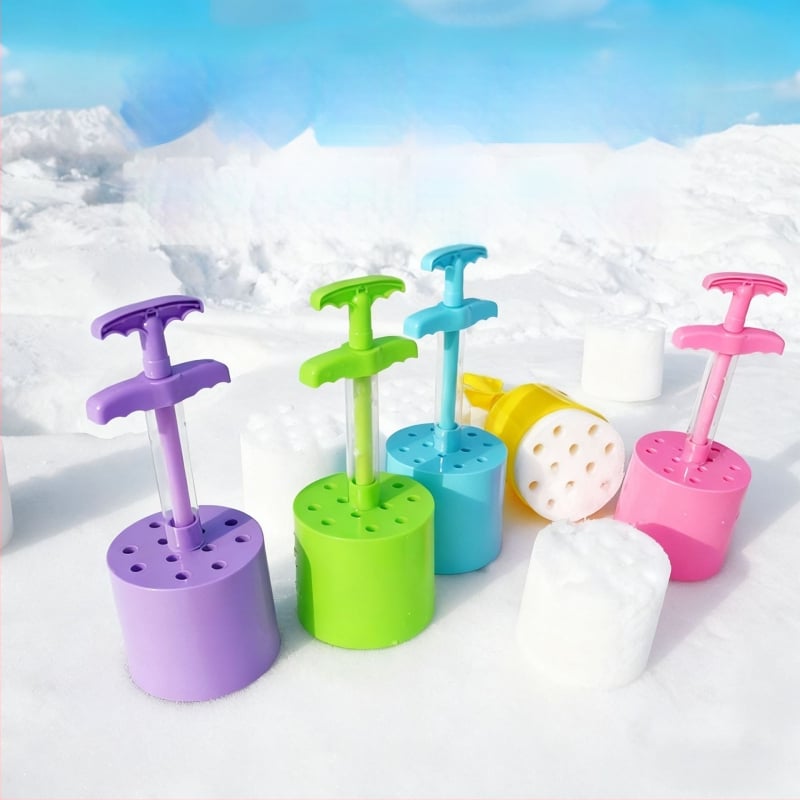 Пластмасов инструмент за игра в сняг за деца — клип за снежни топки, форма за снежен човек, външна игра със сняг, възраст 4–6 г, опаковка с мрежеста торба