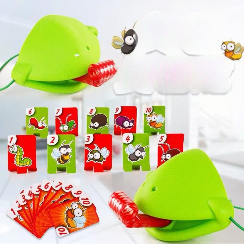 Настолна семейна игра: жабешка уста и език, цветен гущер и тема със змии, състезателни карти за родители и деца — мека гума, цветна кутия, развива координацията ръка-око