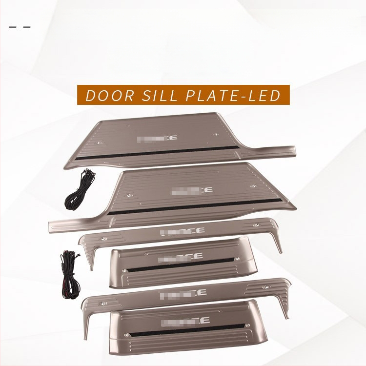 Prag LED pentru uși din oțel inoxidabil pentru HIACE 2019 – pedala de întâmpinare LED interioară și exterioară și panou de protecție spate