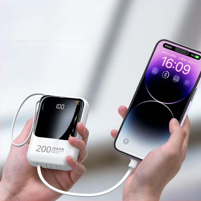 Powerbankas 20000mAh su įmontuotu kabeliu, QC2.0 greitas įkrovimas, 22,5W išvestis