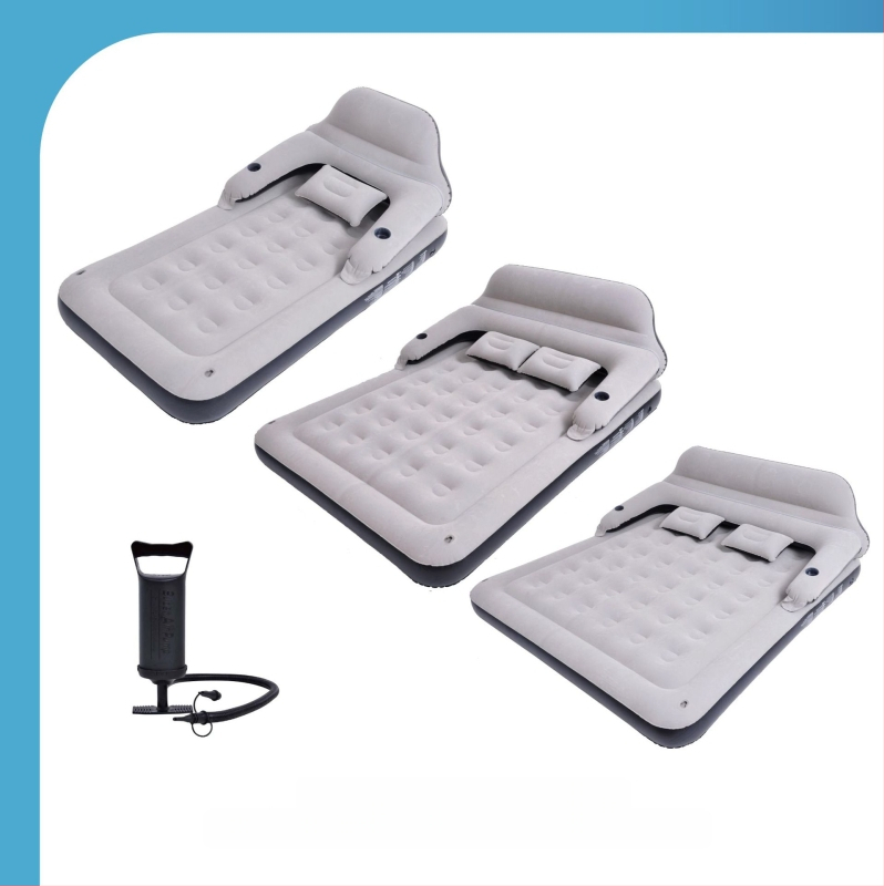 JILONG pripučiamas lova su nugara, stori nugara atrama, nešiojamas lauko oro čiužinys, 6 kg, flokoto paviršiaus tekstūra