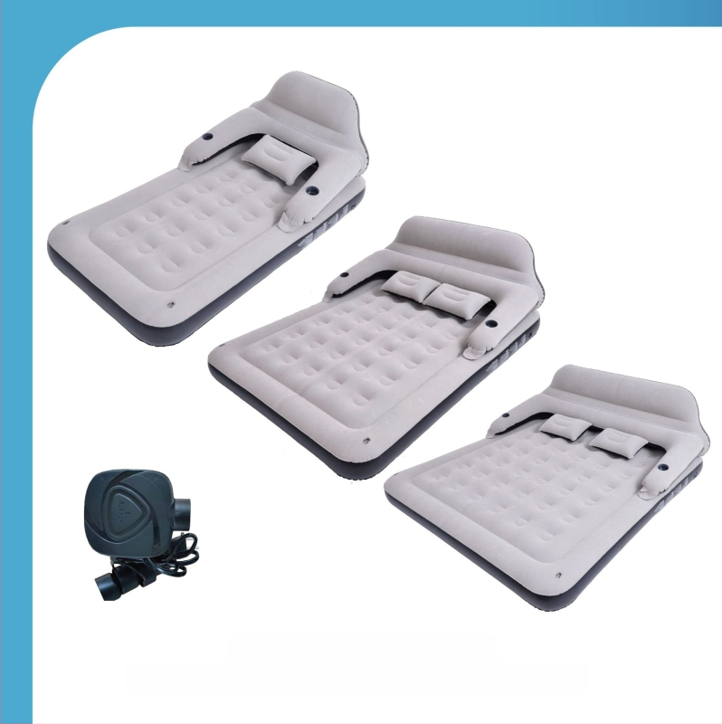 JILONG pripučiamas lova su nugara, stori nugara atrama, nešiojamas lauko oro čiužinys, 6 kg, flokoto paviršiaus tekstūra