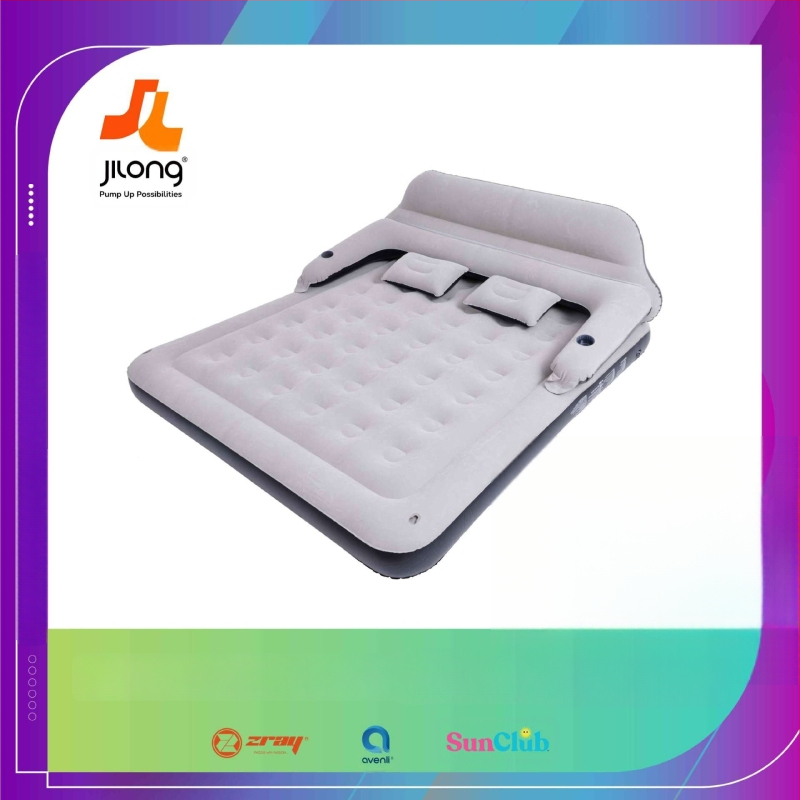 JILONG pripučiamas lova su nugara, stori nugara atrama, nešiojamas lauko oro čiužinys, 6 kg, flokoto paviršiaus tekstūra