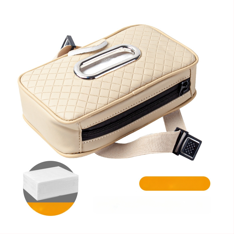 Δερμάτινο κουτί χαρτοπετσέτας αυτοκινήτου με λουρί, για ηλιοπροστασία και μαξιλαράκι βραχίονα, κλιπ γυαλιών