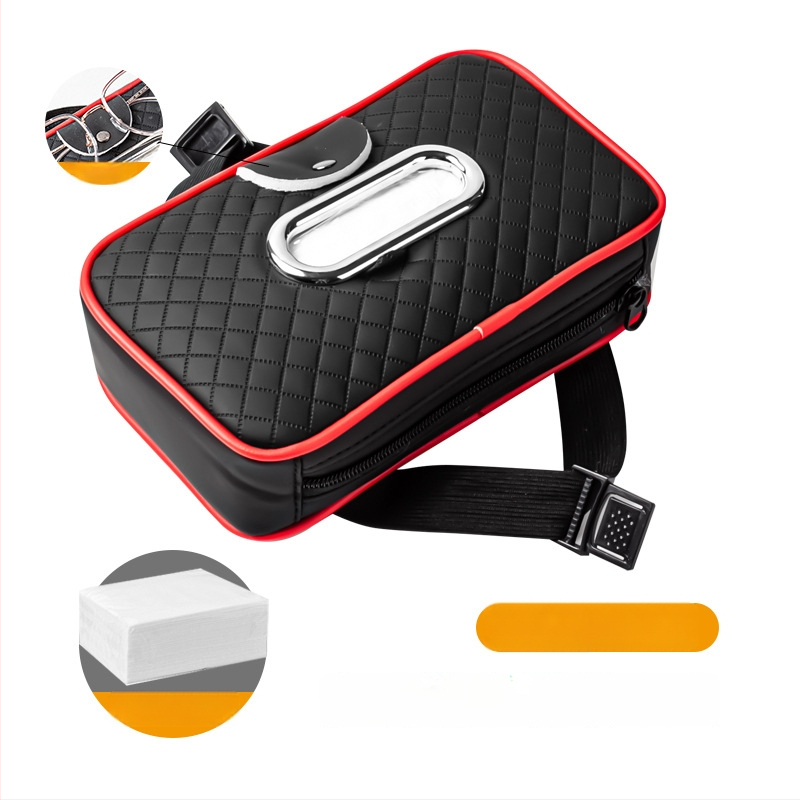 Δερμάτινο κουτί χαρτοπετσέτας αυτοκινήτου με λουρί, για ηλιοπροστασία και μαξιλαράκι βραχίονα, κλιπ γυαλιών