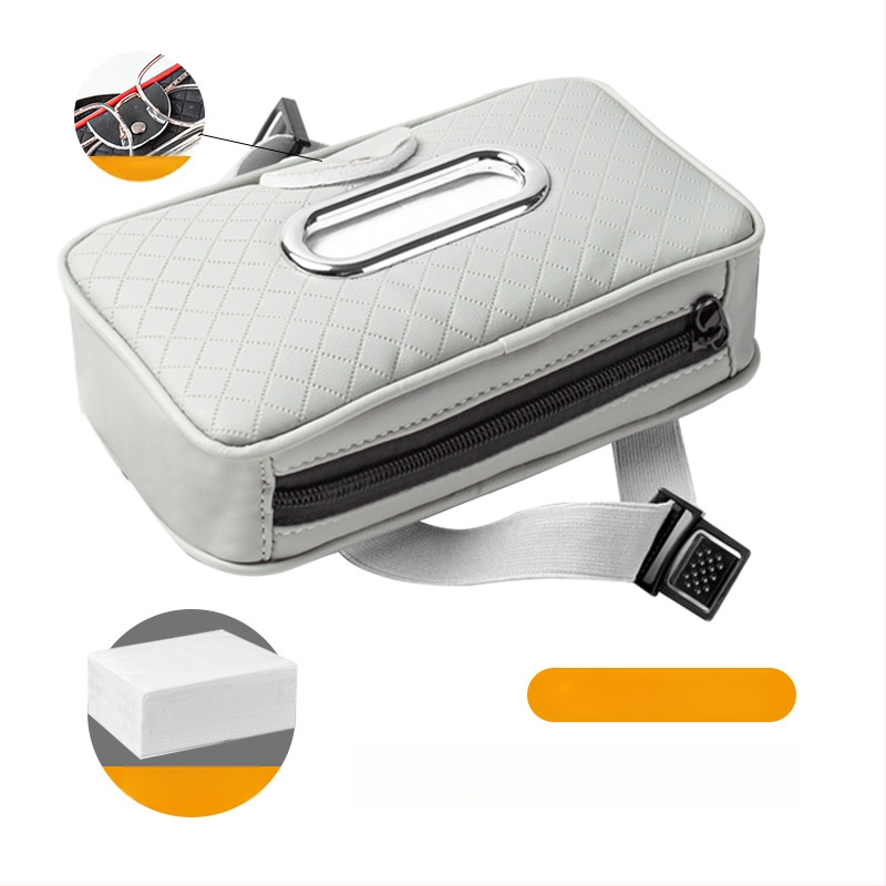 Δερμάτινο κουτί χαρτοπετσέτας αυτοκινήτου με λουρί, για ηλιοπροστασία και μαξιλαράκι βραχίονα, κλιπ γυαλιών