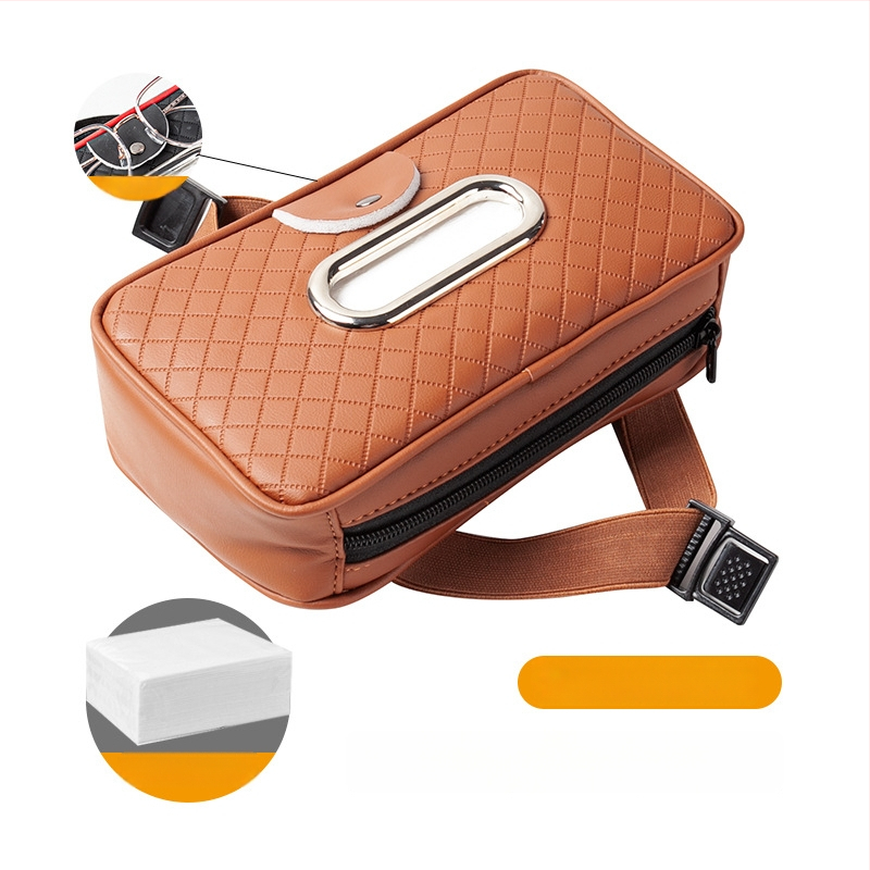 Δερμάτινο κουτί χαρτοπετσέτας αυτοκινήτου με λουρί, για ηλιοπροστασία και μαξιλαράκι βραχίονα, κλιπ γυαλιών