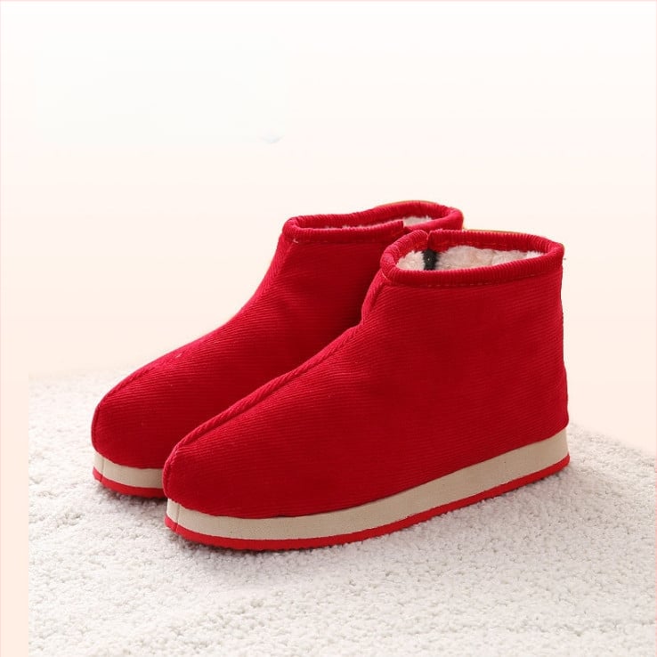 Домашни памучни пантофки с дебела подметка в етно стил, унисекс, антихлъзгащи и износоустойчиви за зимата