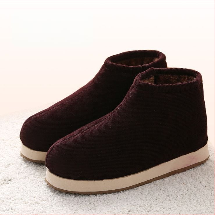 Домашни памучни пантофки с дебела подметка в етно стил, унисекс, антихлъзгащи и износоустойчиви за зимата