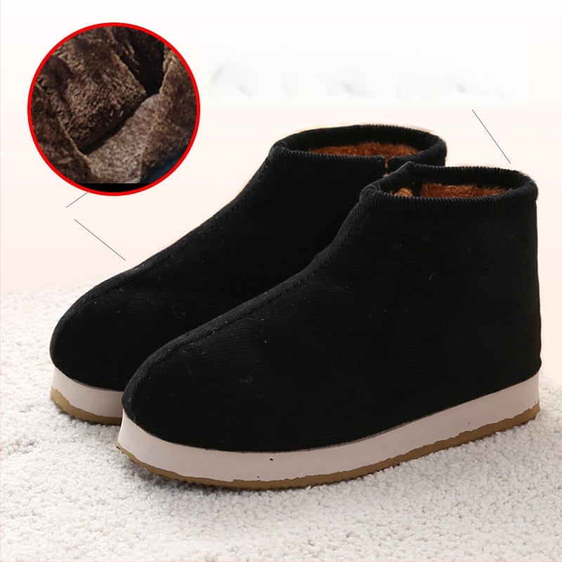 Домашни памучни пантофки с дебела подметка в етно стил, унисекс, антихлъзгащи и износоустойчиви за зимата