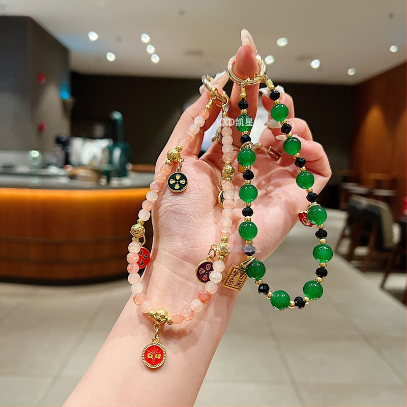 Tālruņa lanyards ar pērļu krellēm, rokdarbs, ķīniešu stilā, ģeometrisks piekariņš, PVC materiāls, universāls, daudzfunkcionāls