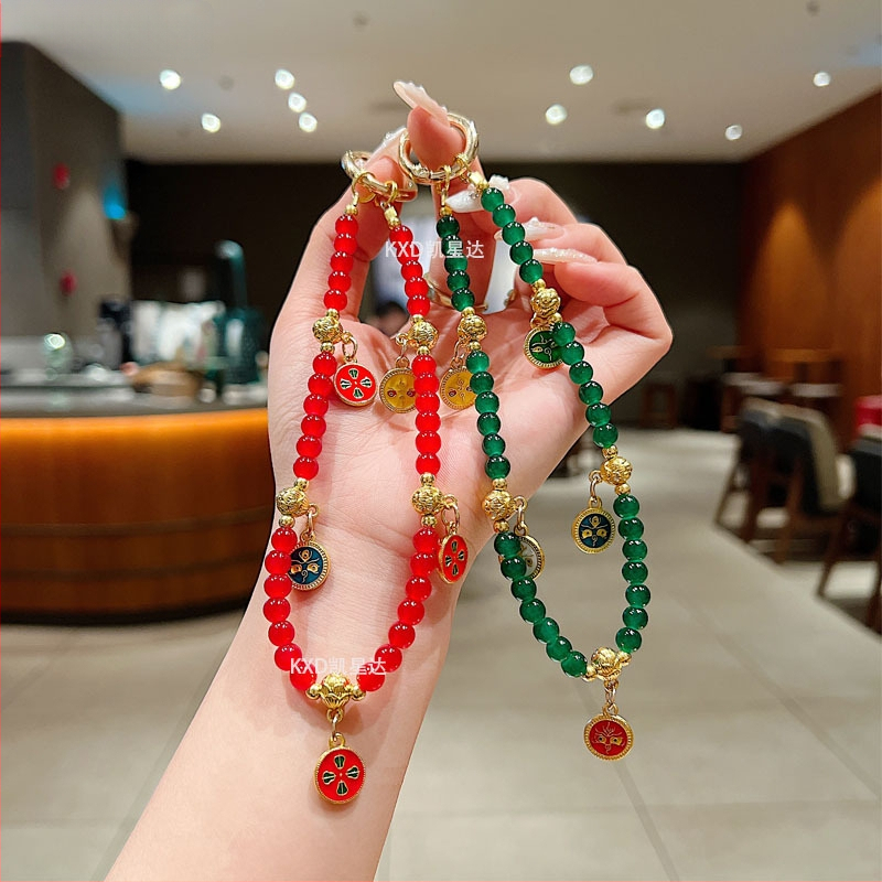 Tālruņa lanyards ar pērļu krellēm, rokdarbs, ķīniešu stilā, ģeometrisks piekariņš, PVC materiāls, universāls, daudzfunkcionāls