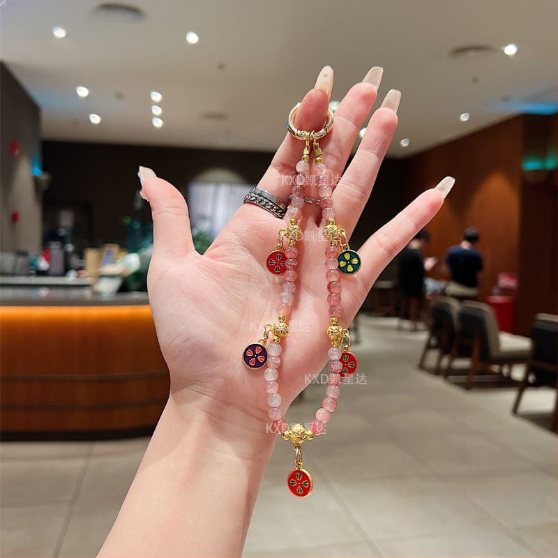 Tālruņa lanyards ar pērļu krellēm, rokdarbs, ķīniešu stilā, ģeometrisks piekariņš, PVC materiāls, universāls, daudzfunkcionāls