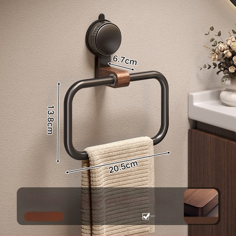 Inel de prosoape montat pe perete, fără găuri, cu ventuze, finisaj nuc în stil vintage, din aliaj de aluminiu, Qian