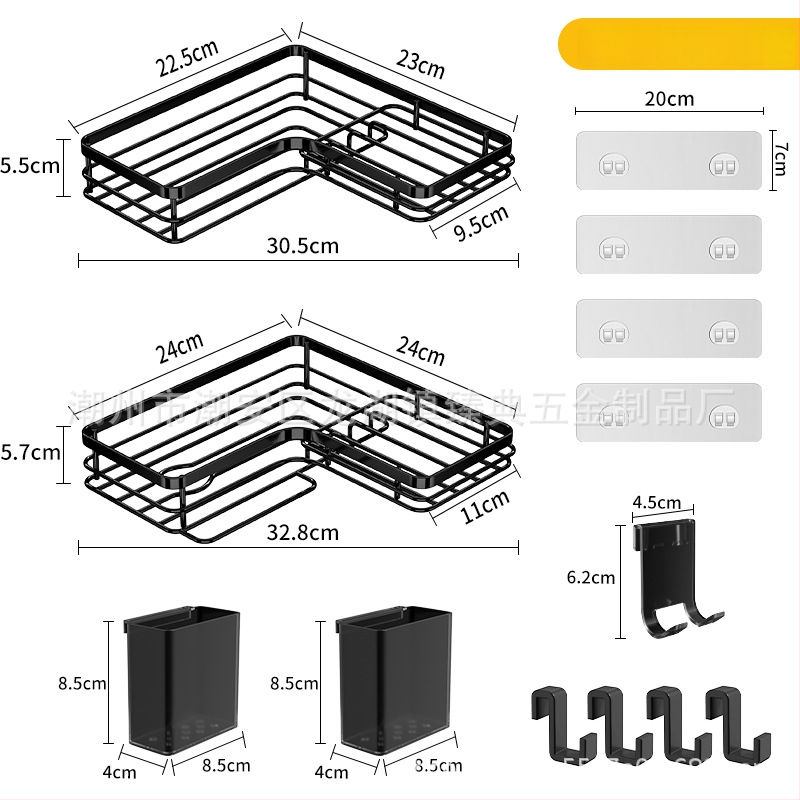 Raft triunghiular din oțel inoxidabil pentru baie – montaj pe perete, 1 nivel, pliabil și mobil, fără găuri, design creativ, Zhen dian