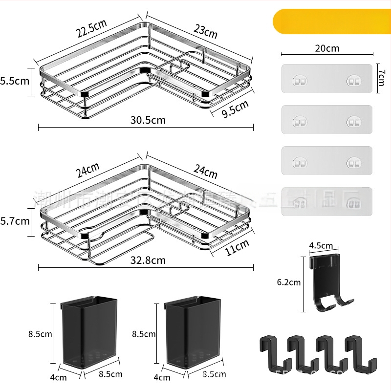 Raft triunghiular din oțel inoxidabil pentru baie – montaj pe perete, 1 nivel, pliabil și mobil, fără găuri, design creativ, Zhen dian