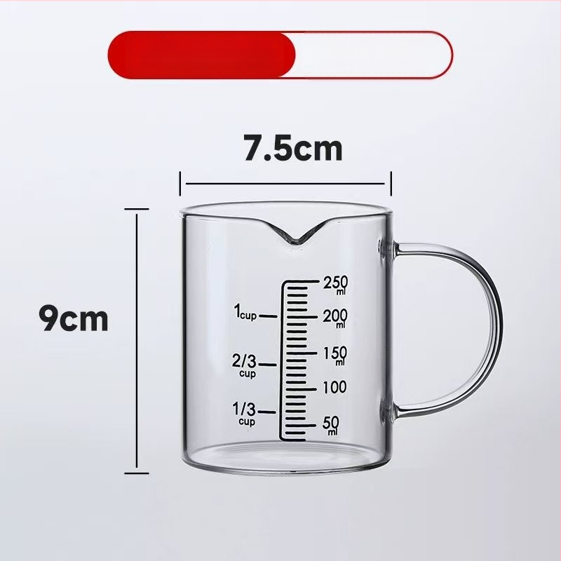 Mérőedény kézi fogantyúval – boroszilikát üveg, beépített skála, sütéshez