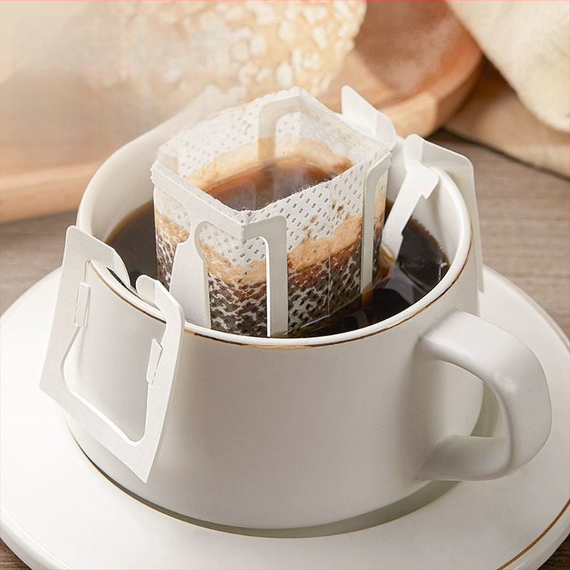 Pungă filtrantă de unică folosință pentru cold brew, filtru din material nețesut, cu bucle pentru agățare, include linguriță