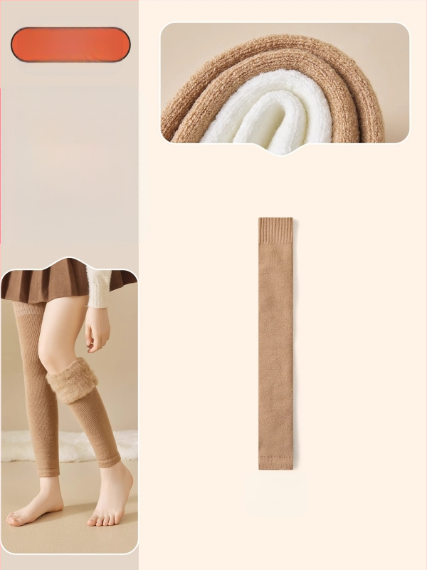 Șosete de femei peste genunchi din lână, căptușite cu fleece, groase pentru iarnă, stil minimalist, model solid, tricot cu un ac