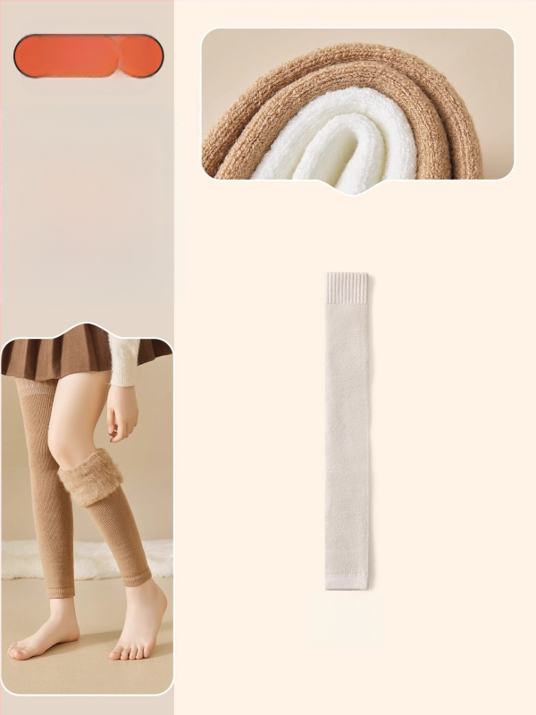 Șosete de femei peste genunchi din lână, căptușite cu fleece, groase pentru iarnă, stil minimalist, model solid, tricot cu un ac