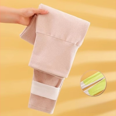 Дамски топли панталони с висока талия и защита за колене и кръст, повдигане на ханша, подплатени, двойна плътност, без шевове, трикотажен полиестер 90–95%