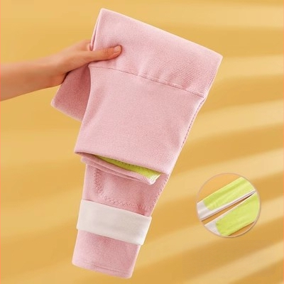 Дамски топли панталони с висока талия и защита за колене и кръст, повдигане на ханша, подплатени, двойна плътност, без шевове, трикотажен полиестер 90–95%