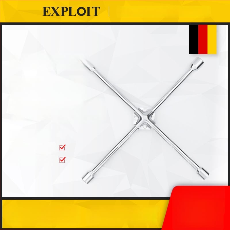 Гаечен ключ с кръстовиден накрайник за смяна на гуми, CR-V материал, хромирано покритие, Exploit/Explore