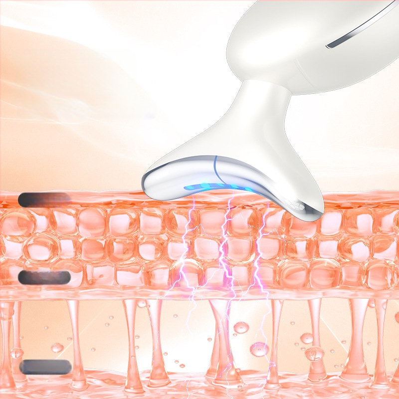 Kaklo grožio prietaisas 816 – vibracijos masažas, fotoninis grožis ir akių režimas; pakėlimas ir stangrinimas; baterija 3,7 V 500 mAh; įkrovimo laikas apie 2 val.; svoris 105 g