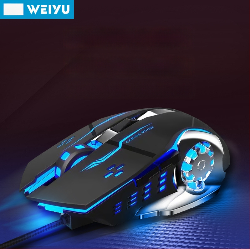 Жична игрова мишка WYG9 с 6 бутона, оптико-електронен сензор DPI 1200–3200, макро програмиране и персонализиране, кабел 1.4 м, тегло 130 g