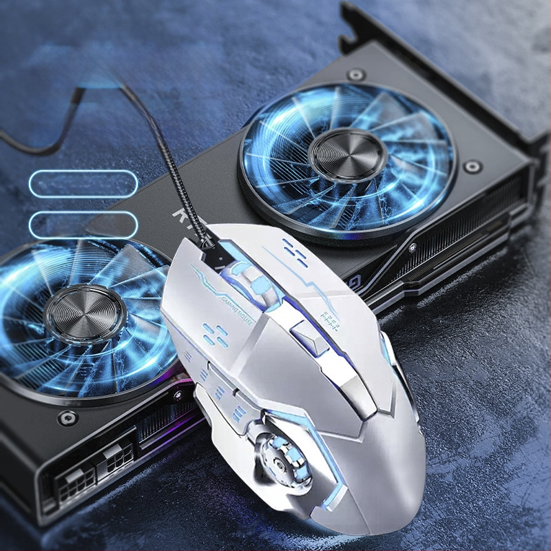 Жична игрова мишка WYG9 с 6 бутона, оптико-електронен сензор DPI 1200–3200, макро програмиране и персонализиране, кабел 1.4 м, тегло 130 g