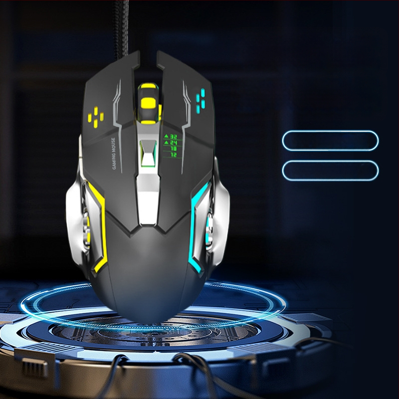 Жична игрова мишка WYG9 с 6 бутона, оптико-електронен сензор DPI 1200–3200, макро програмиране и персонализиране, кабел 1.4 м, тегло 130 g