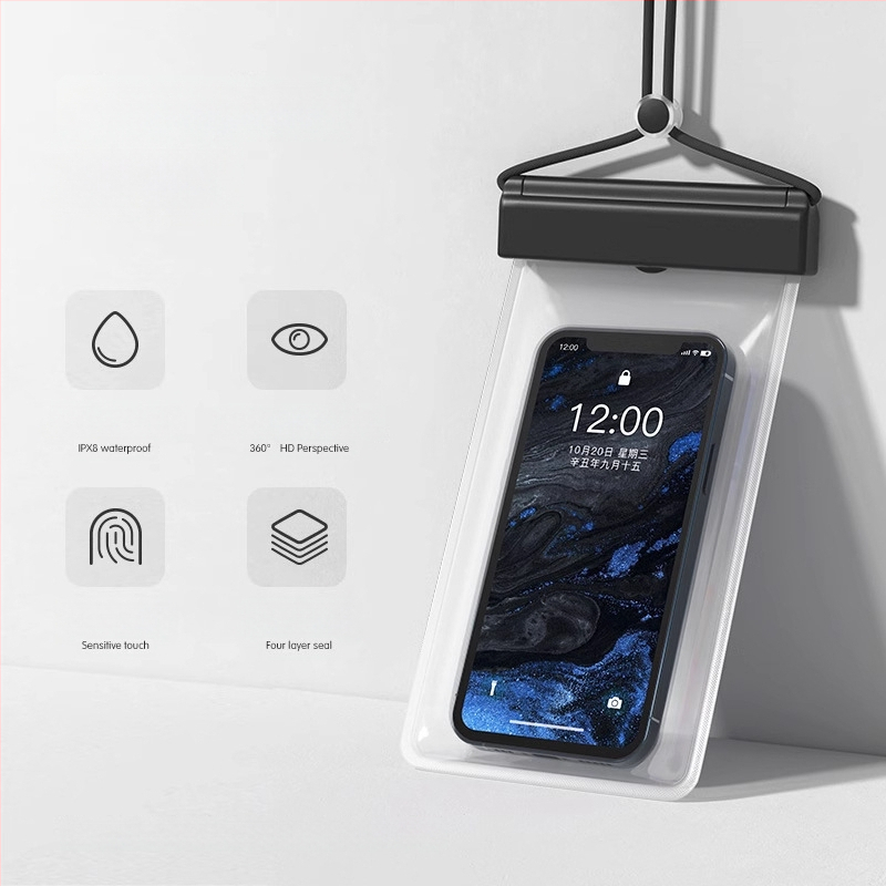 Vodootporna torbica za telefon za plažu s HD dodirnim zaslonom — kompatibilno s telefonima do 7,2 inča, plastično vodootporno kućište, moguć prilagođeni logotip, za plivanje, ronjenje i raftanje