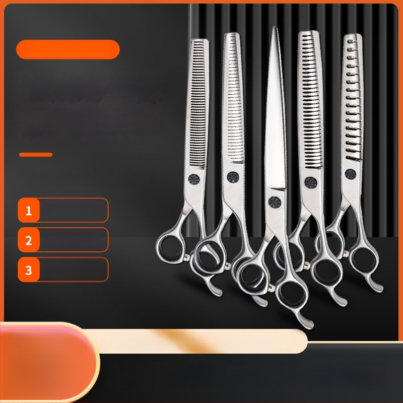 Hanchuang set de foarfece pentru animale de companie din oțel inoxidabil 440C, vârf curbat, lamă zimțată