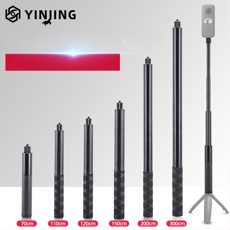 Baston selfie extensibil pentru Insta360 ONE R / X2 / EVO, mâner din aliaj de aluminiu, priză din burete și curea de încheietură; sarcină maximă 2–5 kg
