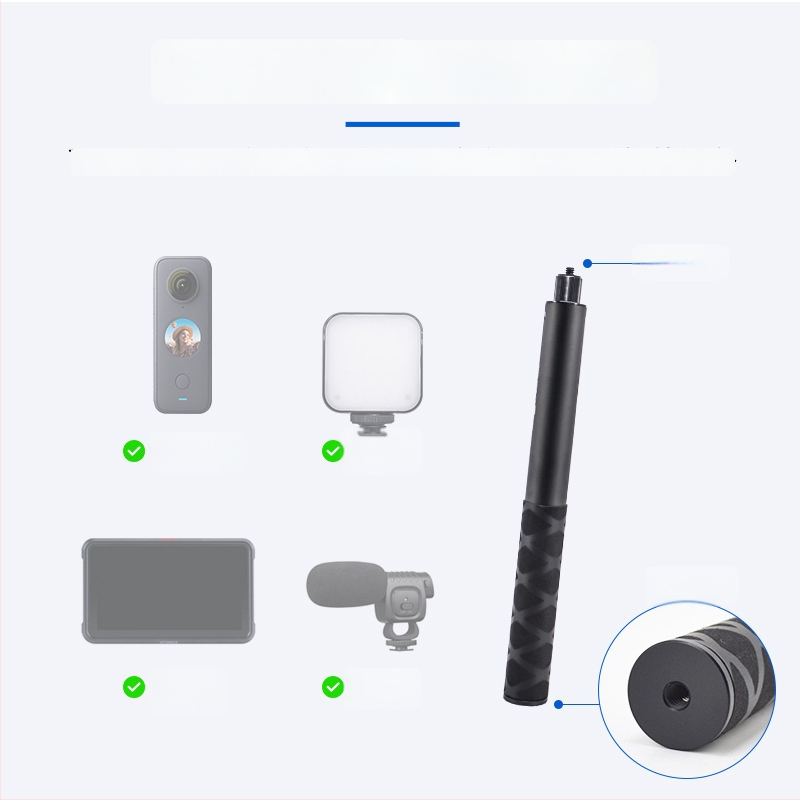Baston selfie extensibil pentru Insta360 ONE R / X2 / EVO, mâner din aliaj de aluminiu, priză din burete și curea de încheietură; sarcină maximă 2–5 kg