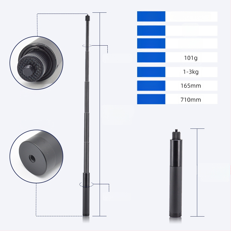 Baston selfie extensibil pentru Insta360 ONE R / X2 / EVO, mâner din aliaj de aluminiu, priză din burete și curea de încheietură; sarcină maximă 2–5 kg