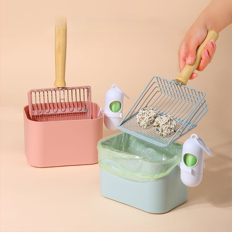 Lopată pentru nisip de pisică și coș de gunoi – 2 în 1, plastic, neimportat, fără cadou