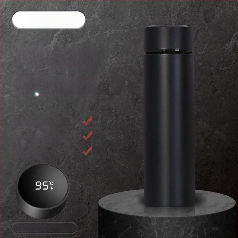 Termos pohár 304 rozsdamentes acél belső tartállyal, külső 201 rozsdamentes acél, szigetelés 6–12 óra, teavíz elválasztás, intelligens vezérlés hőmérséklet-méréssel